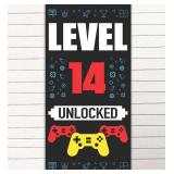 Level 14th Unlocked Happy 14th Birthday Level Up Banner Backdrop Background Photo Booth Props Video Games Gamepad Teen Theme Decor for Boys Girls 14th Birthday Party Favors Supplies Decorations