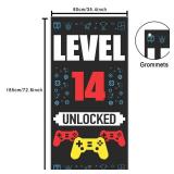 Level 14th Unlocked Happy 14th Birthday Level Up Banner Backdrop Background Photo Booth Props Video Games Gamepad Teen Theme Decor for Boys Girls 14th Birthday Party Favors Supplies Decorations