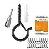 TAIHUIMY 30 PCS Q-Hanger Hooks with Safety Buckle, Windproof Screw Wall Ceiling Hooks for Outdoor String Lights Hanging Christmas Lights, Plants, with 1 Wing Nut Driver (Black, 30 Pack)