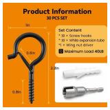 TAIHUIMY 30 PCS Q-Hanger Hooks with Safety Buckle, Windproof Screw Wall Ceiling Hooks for Outdoor String Lights Hanging Christmas Lights, Plants, with 1 Wing Nut Driver (Black, 30 Pack)