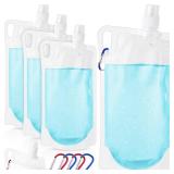 Maxdot 4 Pack 1L Collapsible Travel Water Bottles with Clip 33 oz Clear Foldable Water Pouch Container Bag for Hiking Backpacking Camping Travel Emergency