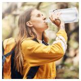 Maxdot 4 Pack 1L Collapsible Travel Water Bottles with Clip 33 oz Clear Foldable Water Pouch Container Bag for Hiking Backpacking Camping Travel Emergency