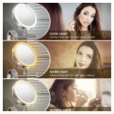 MNIENT Wall Mounted Lighted Makeup Mirror, 8 Rechargeable Double-Sided Light up Magnifying Mirror 1x/10x, 3 Color Led Vanity Mirror with Lights, Touch Dimmable 360° Rotation Foldable-Nickel