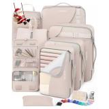 10 Set/8 Set Packing Cubes for Travel,Gifts for Women Mom at Christmas,AntiTearing Suitcase Organizers for Luggage with Shoe & Hook Toiletry Bag,Vacation Essentials & Accessories for Cruise Ship,Cream