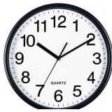Bernhard Products Black Wall Clock, Large 13-Inch Silent Non Ticking Quartz Battery Operated Round Easy to Read Classroom/Home/School/Office Clock FRAME CRACKED