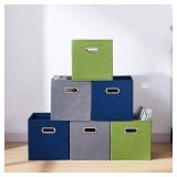 Lanrinwon 11 Inch Fabric Collapsible Storage Cubes,6 Pack Colored Closet Storage Bins with Metal Handles Foldable Cube Baskets for Organizing Clothes, Toys, Booksï¼Green, Gray, Dark Blueï¼