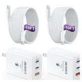 PACK OF 1 USB C Charger Block 100W, 3-Port GaN Super Fast Charger, Type C 65W Wall Charger Adapter with 10ft USB C Charging Cable for MacBook Pro/Air,iPad Pro, iPhone 17/16/15Pro, S25/S24/S23 and More