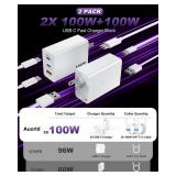 PACK OF 1 USB C Charger Block 100W, 3-Port GaN Super Fast Charger, Type C 65W Wall Charger Adapter with 10ft USB C Charging Cable for MacBook Pro/Air,iPad Pro, iPhone 17/16/15Pro, S25/S24/S23 and More