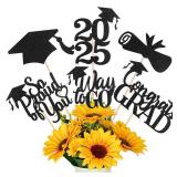 Graduation Decorations 2025, 24 PCS Class of 2025 Double-Sided Centerpieces with Sticks, Black Glitter Grad Table Toppers and Party Supplies for Cake or Photo Booth