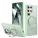 Zalinbo Compatible with Samsung Galaxy S24 Ultra Case with 360Rotatable Magnetic Ring Stand Compatible with Mag-Safe Military Protection Matte Translucent Phone Cases for S24 Ultra 6.8,Green