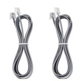LanSenSu RJ12 Cable Phone Cord RJ12 6P6C Male to Male Straight Wired for Both Data and Voice Use - 2Pack (Silver, 6.6FT)