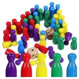 STOBOK 50 Pcs Multicolor Wooden Pawns Board Game Pieces With 2 Dice - Tabletop Markers Chess Pieces for Board Games