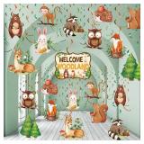 Outus 51 Pieces Woodland Baby Shower Party Decorations Woodland Birthday Hanging Swirl Decorations Forest Animals Creatures Party Decor for Boy Girl Birthday Jungle Classroom Decor