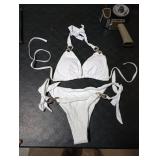 YAUASOPA Women 2PCS Shiny Diamond Bikini Set Tankini Sexy Bra Swimsuit Praty Bathing Suit (US 2-4(S), White)