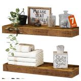 QEEIG Bathroom Floating Shelves for Wall - 15.7 Wall Mounted Shelf Over Toilet Farmhouse Home Decor Display Bookshelf Small 15.7 x 6.7 inch Set of 2, Rustic Brown (008-40BN)