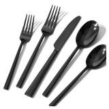 KINGSTONE Black Silverware Set, 40-Piece Forged Flatware Set Cutlery Set Premium Stainless Steel, Service for 8, for Kitchen, Home, Wedding, Party, Mirror Polished and Dishwasher Safe
