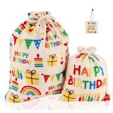 silenwest Gift Bag for Girls Boys Men Women Birthday with Message Card, 20 Large 12 Small,Reusable Premium Canvas Drawstring Bags