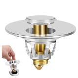Omruciy Universal Bathroom Sink Stopper - Upgraded Pop Up Sink Drain Strainer, Fits 1.1-1.5 Inch U.S. Standard Drain Holes - Anti-Clogging Filter with Sink Hair Catcher - Pure Brass Sink Drain Stopper