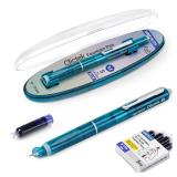 WRITECH Clictek Fountain Pen Set: Retractable Style Blue Ink Medium Nib Transparent Barrel, Includes 5 Ink Cartridges for Gift Set, Smooth Writing No Leaking