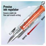 WRITECH Clictek Fountain Pen Set: Retractable Style Blue Ink Medium Nib Transparent Barrel, Includes 5 Ink Cartridges for Gift Set, Smooth Writing No Leaking