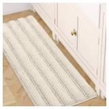 H.VERSAILTEX Bath Rugs for Bathroom Non Slip Bath Mats Extra Thick Chenille Striped Bath Rug Runners 47 x 17 Absorbent Fluffy Soft Shaggy Mats Dry Fast Plush Area Carpet for Bath Room - Ivory