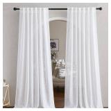 NICETOWN White Linen Sheer Curtains and Drapes 84 inches Long, Rod Pocket & Back Tab semitransparent with Light Through Vertical Window Treatments for Sliding Glass Door & Living Room, 52W, Set of 2