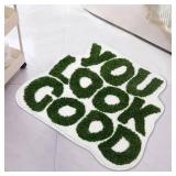 UNIBATH You Look Good Bath Mat Green Bathroom Rugs Funny Cute Bathroom Decor Preppy Small Cool Rug Non Slip Microfiber Washable Absorbent Shower Rug, 25x21