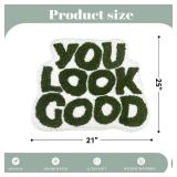 UNIBATH You Look Good Bath Mat Green Bathroom Rugs Funny Cute Bathroom Decor Preppy Small Cool Rug Non Slip Microfiber Washable Absorbent Shower Rug, 25x21