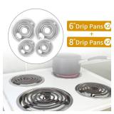 COZZIVITA 4-Piece Drip Pans Set - Compatible with GE Stoves - Chrome Finish Electric Stove Burner Drip Pans - 2 x 6inch, 2 x 8inch Stove Drip Pans - GE Stove Drip