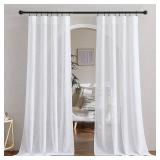 NICETOWN White Linen Sheer Curtains and Drapes 84 inches Long, Rod Pocket & Back Tab semitransparent with Light Through Vertical Window Treatments for Sliding Glass Door & Living Room, 52W, Set of 2