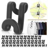 Besslly 100Pcs Space Saving Hanger Hooks, Plastic Clothes Hanger Connector Hooks, Heavy Duty Space Saver Hanger Extender Clips for Closet Organizers, Black