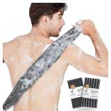 Yiclick Exfoliating Body Scrubber, Back Scrubber for Shower Bath, Japanese Scrub Wash Cloth, Exfoliating Washcloth Towel for Men Women, Body Exfoliator Loofah Luffa Sponge Net Rag Back Washer (Black)