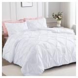 Andency White Queen Comforter Set(90x90Inch), 3 Pieces Cute Pinch Pleat Bedding Comforters & Sets for Queen Bed, Soft Lightweight Fluffy Down Alternative All Season Bed Set