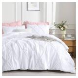 Andency White Queen Comforter Set(90x90Inch), 3 Pieces Cute Pinch Pleat Bedding Comforters & Sets for Queen Bed, Soft Lightweight Fluffy Down Alternative All Season Bed Set