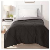 Amazon Basics Comforter Blanket Twin/Twin XL, Reversible Lightweight Microfiber All Season Blanket, Black/Grey