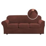 H.VERSAILTEX Modern Velvet Plush 4 Piece High Stretch Sofa Slipcover Sofa Cover Furniture Protector Form Fit Thick Velvet Sofa Cover for 3 Cushion Couch Width Up to 90 Inch (Sofa, Burnt Brick)