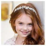 Oriamour Silver Flower Girl Headband With Crystal Rhinestone Princess Teen Girls Headpiece For Birthday, Wedding,Photography