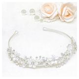 Oriamour Silver Flower Girl Headband With Crystal Rhinestone Princess Teen Girls Headpiece For Birthday, Wedding,Photography