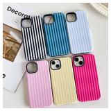 CHEDEMK Compatible with iPhone 13/14 Case, Cute Fashion Aesthetic Striped Pattern Cover for Women, Shockproof Soft TPU and Hard PC Protective Phone Case for iPhone 13/14 6.1- White