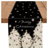 Christmas Table Runner Xmas Golden Tree Star Snowflake Black Merry Christmas 13 x 120 Inch Long Runners Winter Holiday Home Kitchen Table Decor