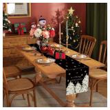 Christmas Table Runner Xmas Golden Tree Star Snowflake Black Merry Christmas 13 x 120 Inch Long Runners Winter Holiday Home Kitchen Table Decor