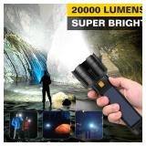 2 Pack LED Rechargeable Flashlight - 20000 Lumens Super Bright Tactical Flash Light, Compact & Waterproof, Long-Lasting Battery, Solar Flashlights for Home, Camping,Hiking, Emergencies, Adventures