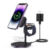 XooFly 3 in 1 Wireless Charging Station for Apple Devices, Fast Wireless Mag-Safe Charger Stand with 20W Adapter for iPhone 17/16 15 14 13 12 Pro Max/Pro/Plus/Air/Mini, iWatch, AirPods(Dark Purple)