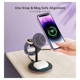 XooFly 3 in 1 Wireless Charging Station for Apple Devices, Fast Wireless Mag-Safe Charger Stand with 20W Adapter for iPhone 17/16 15 14 13 12 Pro Max/Pro/Plus/Air/Mini, iWatch, AirPods(Dark Purple)