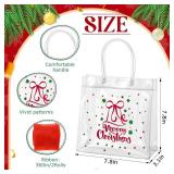 Henoyso 24 Pcs Red and Green Christmas Clear Gift Bags Plastic Goodie Candy Treat Bag with Handles PVC Gift Wrap Totes with Ribbon for Xmas Party Favors (7.8 x 7.8 x 3.1)