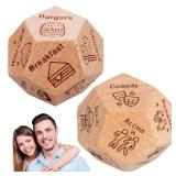 BoAn Date Night Dice for Couples(2PC) - 12-Sided Wooden Decision Dice for Food & Movie Choices | Valentine
