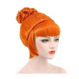 karlery Short Bud Ball Braid Orange Wig Flat Bangs Updo Chignon Cosplay Halloween Costume Party Wig