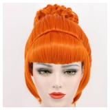 karlery Short Bud Ball Braid Orange Wig Flat Bangs Updo Chignon Cosplay Halloween Costume Party Wig