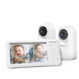 Momcozy Baby Monitor with 2 Cameras 5in 1080P Split Screen Video Baby Monitor with Camera and Audio no WiFi for Baby Safety 5000mAh Battery Infrared Night Vision 2-Way Audio 960ft Range Ideal Gift MIS