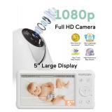 Momcozy Baby Monitor with 2 Cameras 5in 1080P Split Screen Video Baby Monitor with Camera and Audio no WiFi for Baby Safety 5000mAh Battery Infrared Night Vision 2-Way Audio 960ft Range Ideal Gift MIS